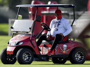 Tampa Bay Buccaneers coach Bruce Arians looks on during training camp at AdventHealth Training Center on August 20, 2020 in Tampa.
