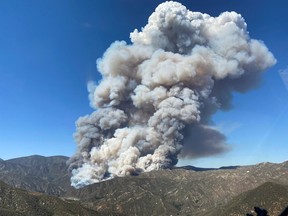 The Lake Fire burns in mountains north of Los Angeles, Calif., Aug. 12, 2020.