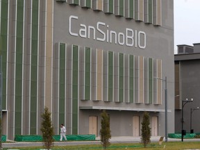 Chinese vaccine maker CanSino Biologics' sign is pictured on its building in Tianjin, China, Nov. 20, 2018.