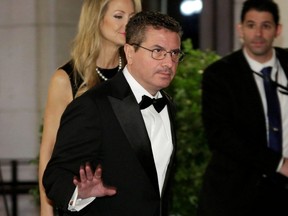 Dan Snyder, owner of the Washington Football Team, arrives to attend a candlelight dinner with President-elect Donald Trump at Union Station in Washington, Jan. 19, 2017.