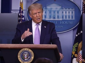 U.S. President Donald Trump speaks during a news conference in the James Brady Press Briefing Room of the White House in Washington, D.C., Wednesday, Aug. 5, 2020.
