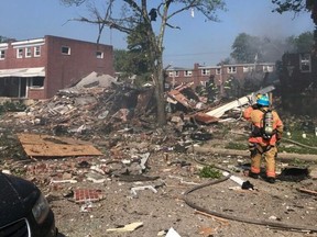 This image posted on social media shows the destruction left after an explosion at a Baltimore neighbourhood.
