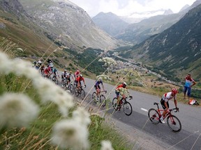 Segafredo rider Giulio Ciccone of Italy leads the breakaway group.