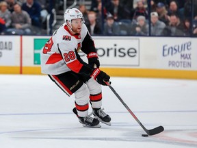 Files: Ottawa Senators right wing Connor Brown skates with the puck against the Columbus Blue Jackets at Nationwide Arena.