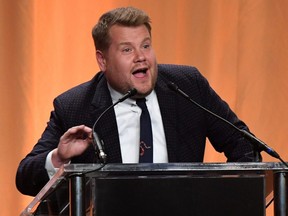 James Corden speaks on stage during the Hollywood Foreign Press Association Annual Grants Banquet at The Beverly Wilshire, in Beverly Hills, Calif., July 31, 2019.