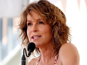 Jennifer Grey speaks before the unveiling of the star for director Kenny Ortega on the Hollywood Walk of Fame in Los Angeles, July 24, 2019.