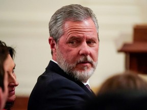 Jerry Falwell Jr., president of Liberty University, awaits the arrival of U.S. President Donald Trump to sign an executive order linking "free speech" efforts at public universities to federal grants in the East Room at the White House in Washington, D.C., March 21, 2019.
