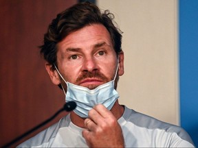 Olympique de Marseille's Portugese coach André Villas-Boas answers journalists' questions during a press conference in Marseille on August 13, 2020.