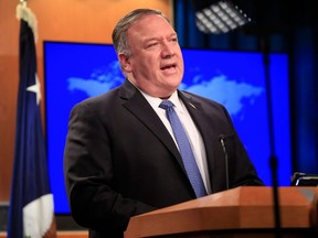 U.S. Secretary of State Mike Pompeo speaks during a news conference at the State Department in Washington on August 5, 2020.
