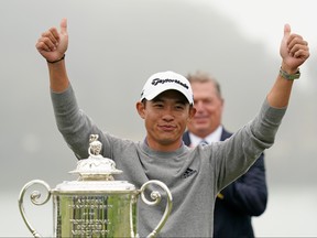 Collin Morikawa celebrates after winning the PGA Championship at TPC Harding Park in San Francisco on Sunday.