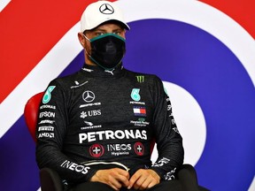 Mercedes' Valtteri Bottas during a press conference after qualifying in pole position.