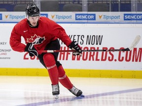 Canada's Alexis Lafreniere during practice at the World Junior Hockey Championships in Ostrava, Czech Republic.