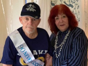 Sally Jessy Raphael is pictured with husband Karl Soderlund in a photo celebrating his 90th birthday in June.