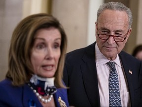 Speaker of the House Nancy Pelosi (D-CA) and Senate Minority Leader Chuck Schumer (D-NY) speak to reporters on July 30, 2020 in Washington.