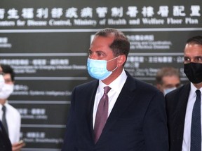 U.S. Secretary of Health and Human Services Alex Azar leaves after a news conference in Taipei, Taiwan, August 10, 2020.