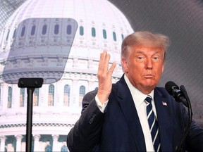 President Donald Trump delivers remarks at the 2020 Council for National Policy meeting in Arlington, Virginia, , August 21, 2020.