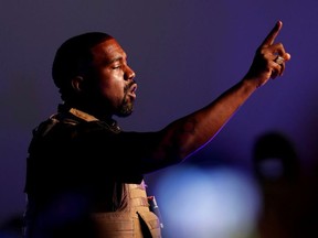 Rapper Kanye West makes a point as he holds his first rally in support of his presidential bid in North Charleston, South Carolina, U.S. July 19, 2020.