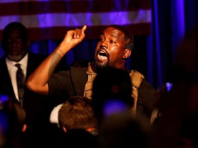 Rapper Kanye West holds his first rally in support of his presidential bid in North Charleston, South Carolina, U.S. July 19, 2020.