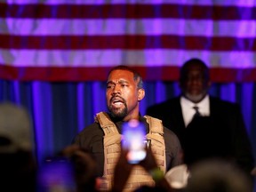 Rapper Kanye West holds his first rally in support of his presidential bid in North Charleston, South Carolina, U.S. July 19, 2020.