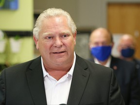 Ontario Premier Doug Ford announced details of $14.75 million in additional funding to increase access to mental health and addictions services across the province during a visit to the Northern Initiative for Social Action in Sudbury, Ont. on Thursday September 10, 2020.
