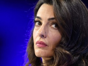 Human rights barrister Amal Clooney listens to a question during a discussion at the Global Conference on Press Freedom on July 10, 2019 in London, England.