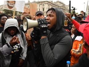 Actor John Boyega speaks to the crowd during a Black Lives Matter protest in Hyde Park on June 3, 2020 in London, United Kingdom.