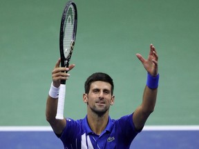 Novak Djokovic of Serbia celebrates a win during his Mens Singles third round match against Jan-Lennard Struff of Germany on Day Five of the 2020 US Open at USTA Billie Jean King National Tennis Center on September 04, 2020 in the Queens borough of New York City.