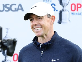 Rory McIlroy of Northern Ireland speaks the media during a practice round prior to the 120th U.S. Open Championship on Sept. 15, 2020 at Winged Foot Golf Club in Mamaroneck, N.Y.
