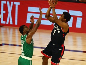 Kyle Lowry gets off his crucial, turnaround, fadeaway jumped against Kemba Walker in double overtime last night.