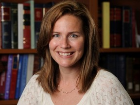 U.S. Court of Appeals for the Seventh Circuit Judge Amy Coney Barrett, a law professor at Notre Dame University, poses in an undated photograph obtained from Notre Dame University, Sept. 19, 2020.