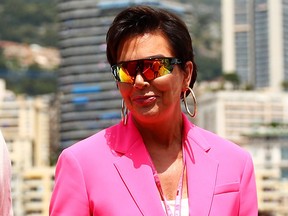 TV personality Kris Jenner walks in the Paddock before the F1 Grand Prix of Monaco at Circuit de Monaco on May 26, 2019 in Monte-Carlo.