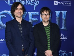 Brian Bell, left, and Rivers Cuomo of U.S. rock band Weezer arrive for Disney's World Premiere of "Frozen 2" at the Dolby theatre in Hollywood on Nov. 7, 2019.