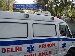 An ambulance in New Delhi is pictured in file photo.