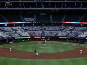 A general view of play between the Athletics and Rangers at Globe Life Field in Arlington, Texas, Sept. 12, 2020.