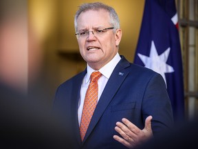 Australian Prime Minister Scott Morrison speaks during a media conference at Parliament House on July 9, 2020 in Canberra.