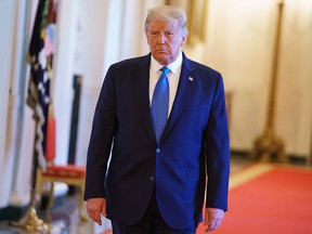 President Donald Trump arrives for an event honouring Bay of Pigs veterans in the East Room of the White House in Washington on September 23, 2020.