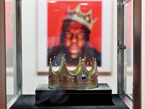The crown worn by Notorious B.I.G. when photographed as the King of New York, is displayed during a press preview at Sotheby's for their Inaugural HIP HOP Auction on September 10, 2020 in New York City.