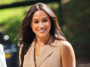 In this file photo taken on October 01, 2019 Meghan Markle, the Duchess of Sussex arrives at the University of Johannesburg, South Africa.