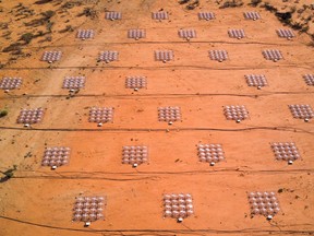 The Murchison Widefield Array (MWA), a low frequency radio telescope in Western Australia, is seen in this undated aerial view released on Sept. 8, 2020.