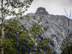 Momentum is building to properly name a prominent landmark on a mountain in the Alberta Rockies, shown near Canmore, Alta., on Thursday, Sept.3, 2020, because its commonly used nickname is racist and misogynistic. The feature, which has been known since the 1920s as Squaw's Tit, is located near the summit on Mount Charles Stewart and can be seen from the mountain town of Canmore.
