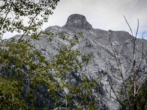 A prominent landmark near the summit on Mount Charles Stewart in the Alberta Rockies, is shown near Canmore, Alta., on Sept. 3, 2020.