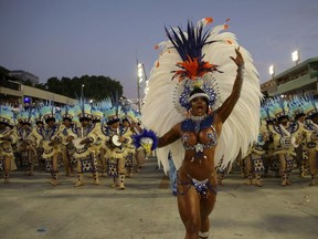 Drum queen Bianca Monteiro of Portela samba school performs during the first night of the Carnival parade at the Sambadrome in Rio de Janeiro, Brazil February 24, 2020.