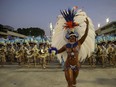 Drum queen Bianca Monteiro of Portela samba school performs during the first night of the Carnival parade at the Sambadrome in Rio de Janeiro, Brazil February 24, 2020.