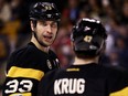 Veteran defenceman Zdeno Chara (left) wants to return for another season with the Bruins, while teammate Torey Krug could be in line for a massive raise in 2020-21.