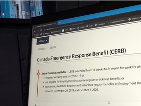 The landing page for the Canada Emergency Response Benefit is seen in Toronto, Monday, Aug. 10, 2020.