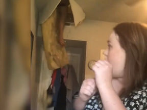 New York Conservatory for Dramatic Arts student Liz San Millan was recording video of herself singing for a school audition when her mom's leg suddenly crashed through her bedroom ceiling, an incident that was caught on video and went viral on TikTok.