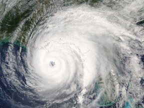 Category 5 super typhoon from outer space view. The eye of the hurricane. Some elements of this image furnished by NASA