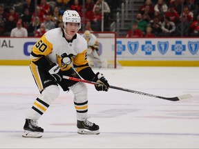 Juuso Riikola of the Pittsburgh Penguins skates against the Detroit Red Wings at Little Caesars Arena on Jan. 17, 2020 in Detroit, Mich.