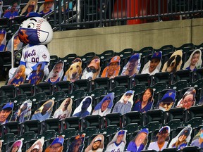 Mr. Met sits in the stands during the game between the New York Mets and the Baltimore Orioles at Citi Field on Sept. 9, 2020 in New York City.