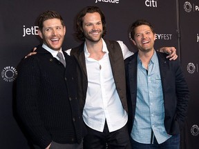 Actors Jensen Ackles, Jared Padalecki and Misha Collins attend The 2018 PaleyFest screening of CW's Supernatural at the Dolby Theater on March 20, 2018, in Hollywood.
